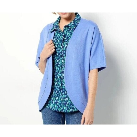 Isaac Mizrahi Live! Essential Pima Cotton Open Front Cardigan Periwinkle Small - Picture 1 of 1